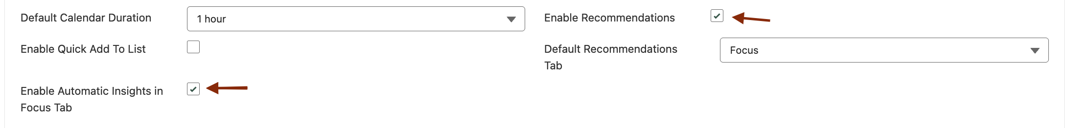 Set Up Recommendations